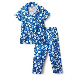 Babyhug Cotton Knit Half Sleeves Co-ords Night Suit With Floral Print - Blue