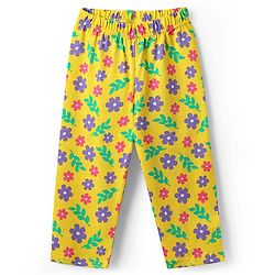 Babyhug Cotton Knit Half Sleeves Co-ords Night Suit with Floral Print - Yellow