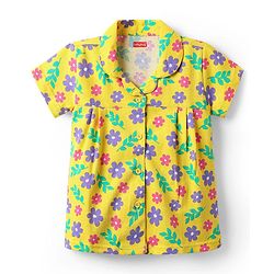 Babyhug Cotton Knit Half Sleeves Co-ords Night Suit with Floral Print - Yellow