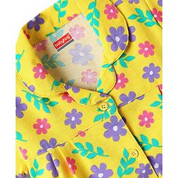 Babyhug Cotton Knit Half Sleeves Co-ords Night Suit with Floral Print - Yellow