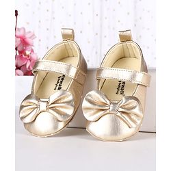 Cute Walk by Babyhug Velcro Closure Booties With Bow Applique - Golden