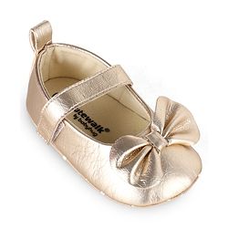 Cute Walk by Babyhug Velcro Closure Booties With Bow Applique - Golden
