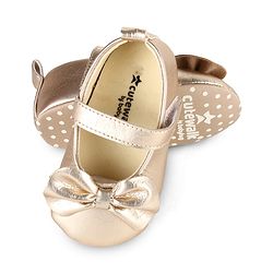 Cute Walk by Babyhug Velcro Closure Booties With Bow Applique - Golden