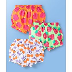 Babyhug 100% Cotton Fruits Printed Bloomers Pack Of 3 - Dark Pink Orange & Green