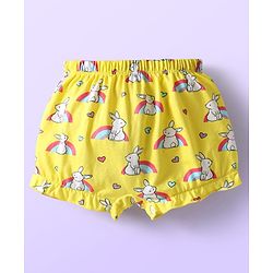 Babyhug 100% Cotton Bloomers With Stripes & Animal Prints Pack Of 3 - Dark Pink Yellow & Light Blue