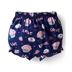 Babyhug 100% Cotton Knit Bloomers with Love & Cup Cake Print Pack of 3 - Pink & Navy Blue