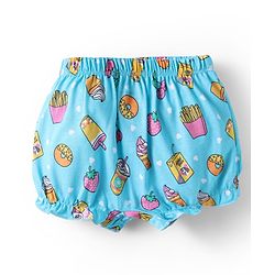 Babyhug 100% Cotton Single Jersey Knit Bloomers With Heart & Tropical Theme Print Pack Of 3 - Yellow Pink & Light Blue