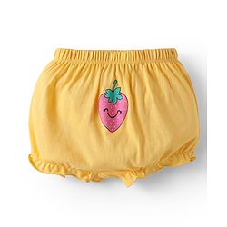 Babyhug 100% Cotton Single Jersey Knit Bloomers With Heart & Tropical Theme Print Pack Of 3 - Yellow Pink & Light Blue