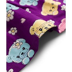 Babyhug Single Jersey Knit Half Sleeves Frock With Teddy Bear Print & Bow Applique - Violet