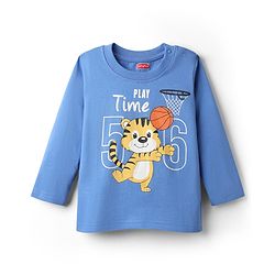 Babyhug Cotton Knit Full Sleeves Night Suit With Tiger & Basketball Print - Blue
