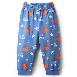 Babyhug Cotton Knit Full Sleeves Night Suit With Tiger & Basketball Print - Blue