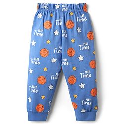 Babyhug Cotton Knit Full Sleeves Night Suit With Tiger & Basketball Print - Blue