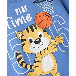 Babyhug Cotton Knit Full Sleeves Night Suit With Tiger & Basketball Print - Blue