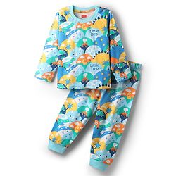 Babyhug Cotton Knit Full Sleeves Co-Ord Night Suit With Dino Print - Multicolor