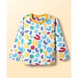 Babyhug Cotton Knit Full Sleeves Printed Co-Ord Night Suit - White