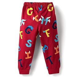 Babyhug Cotton Knit Full Sleeves Co-Ord Night Suit With Alphabet Print - Red