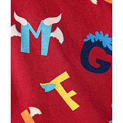Babyhug Cotton Knit Full Sleeves Co-Ord Night Suit With Alphabet Print - Red