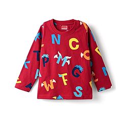 Babyhug Cotton Knit Full Sleeves Co-Ord Night Suit With Alphabet Print - Red