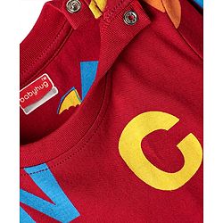 Babyhug Cotton Knit Full Sleeves Co-Ord Night Suit With Alphabet Print - Red