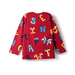 Babyhug Cotton Knit Full Sleeves Co-Ord Night Suit With Alphabet Print - Red