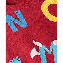 Babyhug Cotton Knit Full Sleeves Co-Ord Night Suit With Alphabet Print - Red