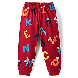 Babyhug Cotton Knit Full Sleeves Co-Ord Night Suit With Alphabet Print - Red