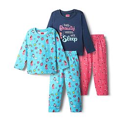 Babyhug Cotton Knit Full Sleeves Co-Ord Night Suits With Fairy Print Pack of 2 - Multicolor