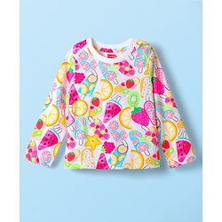 Babyhug Cotton Knit Full Sleeves Co-ords Night Suit With Tropical Theme & Heart Print Pack Of 2 - Pink & White