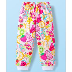 Babyhug Cotton Knit Full Sleeves Co-ords Night Suit With Tropical Theme & Heart Print Pack Of 2 - Pink & White