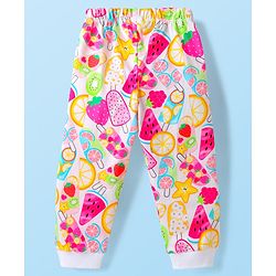 Babyhug Cotton Knit Full Sleeves Co-ords Night Suit With Tropical Theme & Heart Print Pack Of 2 - Pink & White