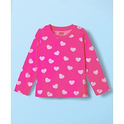 Babyhug Cotton Knit Full Sleeves Co-ords Night Suit With Tropical Theme & Heart Print Pack Of 2 - Pink & White