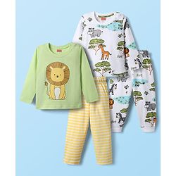 Babyhug Cotton Knit Full Sleeves Co-Ord Night Suits With Animal Print Pack of 2 - Multicolor