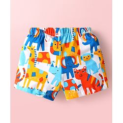 Babyhug 100% Cotton Above Knee Length Animal Printed & Striped Trunk Pack Of 3 - Blue Orange & Light Blue