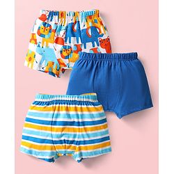 Babyhug 100% Cotton Above Knee Length Animal Printed & Striped Trunk Pack Of 3 - Blue Orange & Light Blue