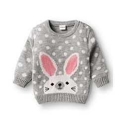 Babyhug Knitted Full Sleeves Sweater Set With Bunny & Polka Dot Print - Grey