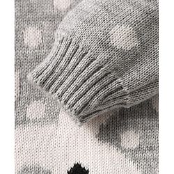 Babyhug Knitted Full Sleeves Sweater Set With Bunny & Polka Dot Print - Grey