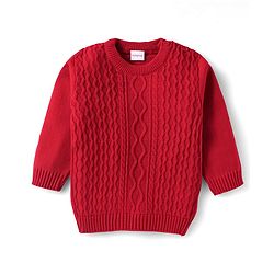 Babyhug Knitted Full Sleeves Solid Color Sweater Set with Cable Knit Design - Red