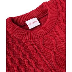 Babyhug Knitted Full Sleeves Solid Color Sweater Set with Cable Knit Design - Red