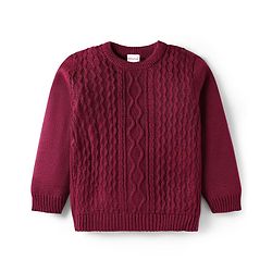 Babyhug Knitted Full Sleeves Sweater Set with Cable Knit Design - Wine