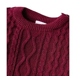 Babyhug Knitted Full Sleeves Sweater Set with Cable Knit Design - Wine