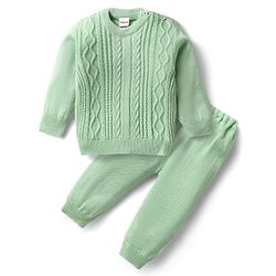 Babyhug Knitted Full Sleeves Sweater Set with Cable Knit Design - Wine