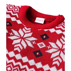 Babyhug Knit Full Sleeves Pullover Sweater Set With Floral Design - Red & Navy Blue