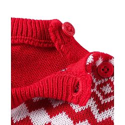 Babyhug Knit Full Sleeves Pullover Sweater Set With Floral Design - Red & Navy Blue
