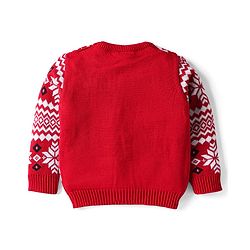 Babyhug Knit Full Sleeves Pullover Sweater Set With Floral Design - Red & Navy Blue