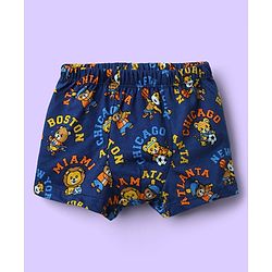 Babyhug 100% Cotton Single Jersey Knit Trunks With Stripes & Animal Print Pack Of 3 - Yellow Navy Blue & Royal Blue