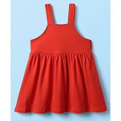 Babyhug Disney Single Jersey Knit Dungaree Style Frock & Half Sleeves Inner Tee With Minnie Mouse Graphics - Red & White