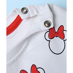 Babyhug Disney Single Jersey Knit Dungaree Style Frock & Half Sleeves Inner Tee With Minnie Mouse Graphics - Red & White