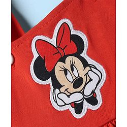 Babyhug Disney Single Jersey Knit Dungaree Style Frock & Half Sleeves Inner Tee With Minnie Mouse Graphics - Red & White