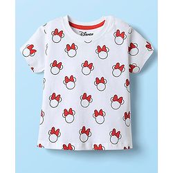 Babyhug Disney Single Jersey Knit Dungaree Style Frock & Half Sleeves Inner Tee With Minnie Mouse Graphics - Red & White
