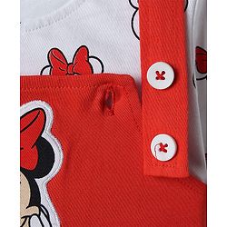 Babyhug Disney Single Jersey Knit Dungaree Style Frock & Half Sleeves Inner Tee With Minnie Mouse Graphics - Red & White